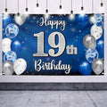 Nelbiirth Happy 19th Birthday Decorations19th Blue & Silver Balloon Large Birthday Banner Backdrop SignCheers to Nineteen Years Old Bday Party Supplies.