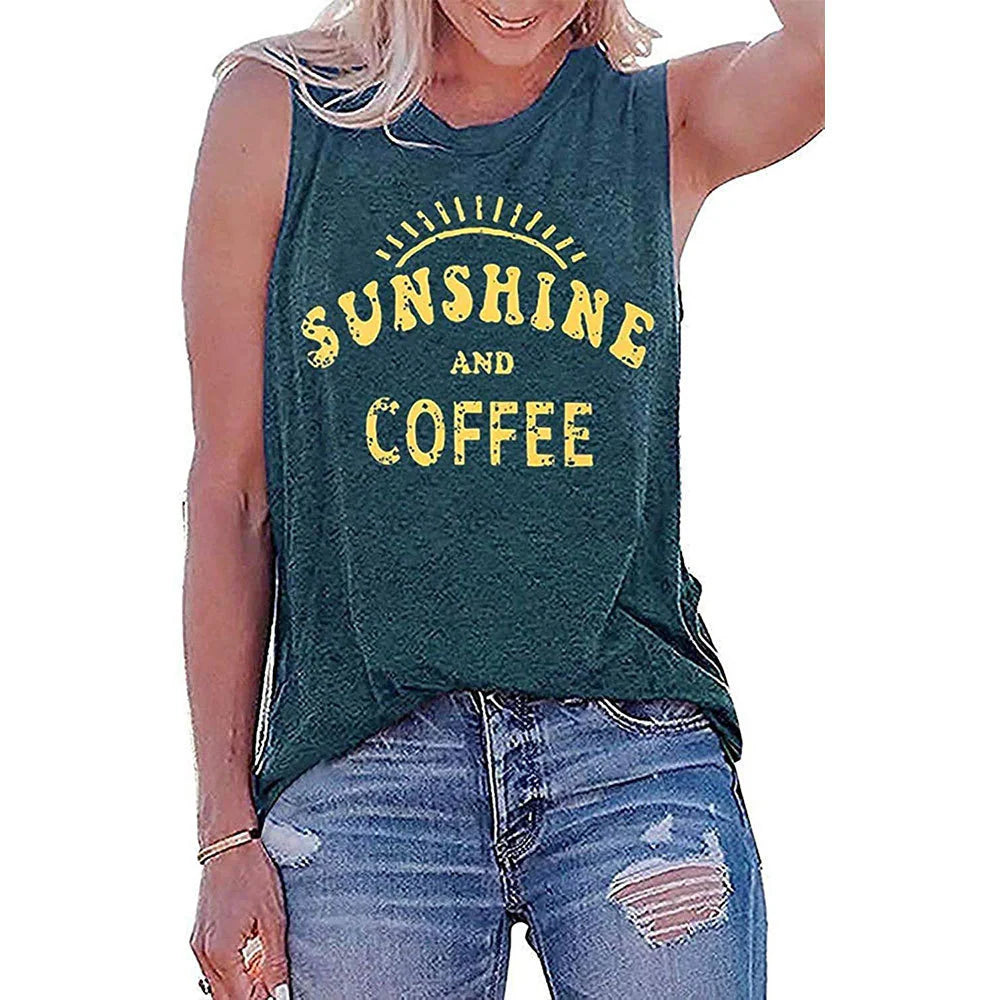 SUNSHINE Printed round Neck Sleeveless T-Shirt for Women in Europe and America