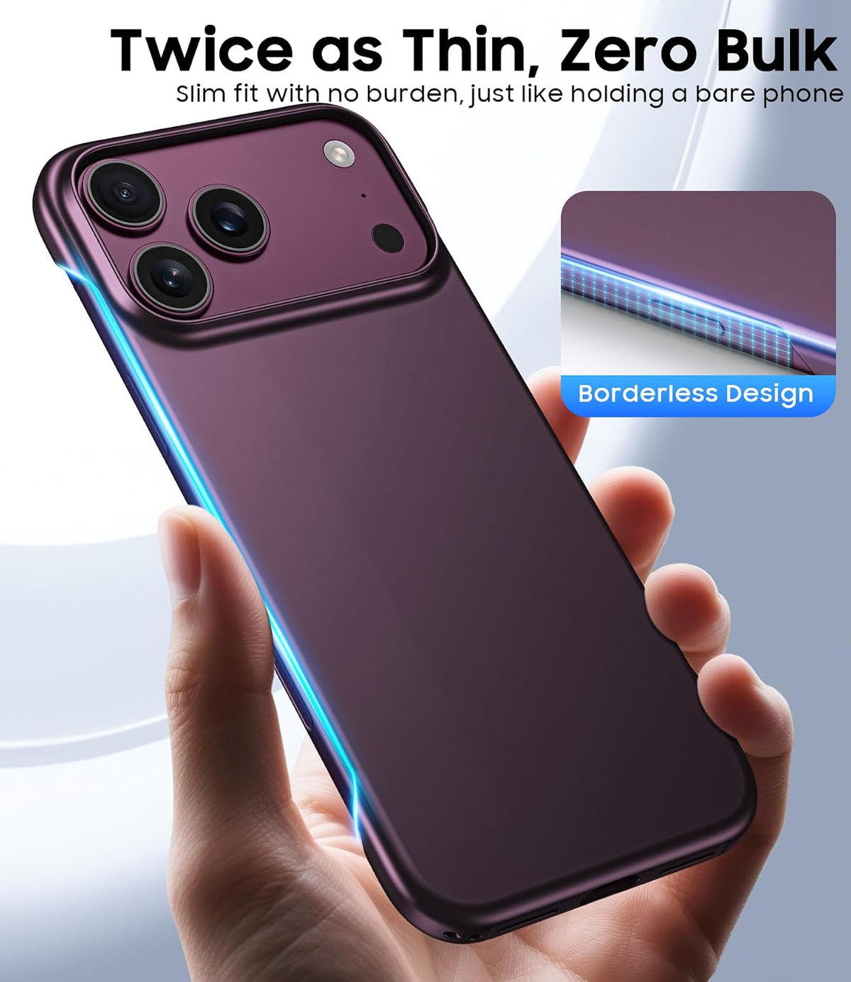Frameless Case for Iphone 18 Pro Max, Ultra Thin,Burgundy
