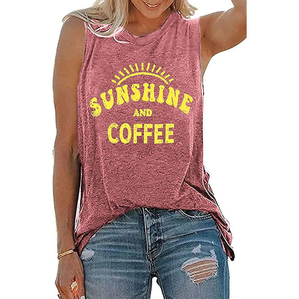 SUNSHINE Printed round Neck Sleeveless T-Shirt for Women in Europe and America