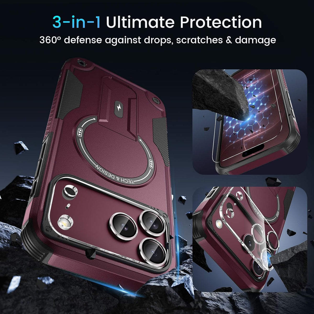 Magnetic for Iphone 18 Pro Max Case with Stand, Screen & Camera Protector