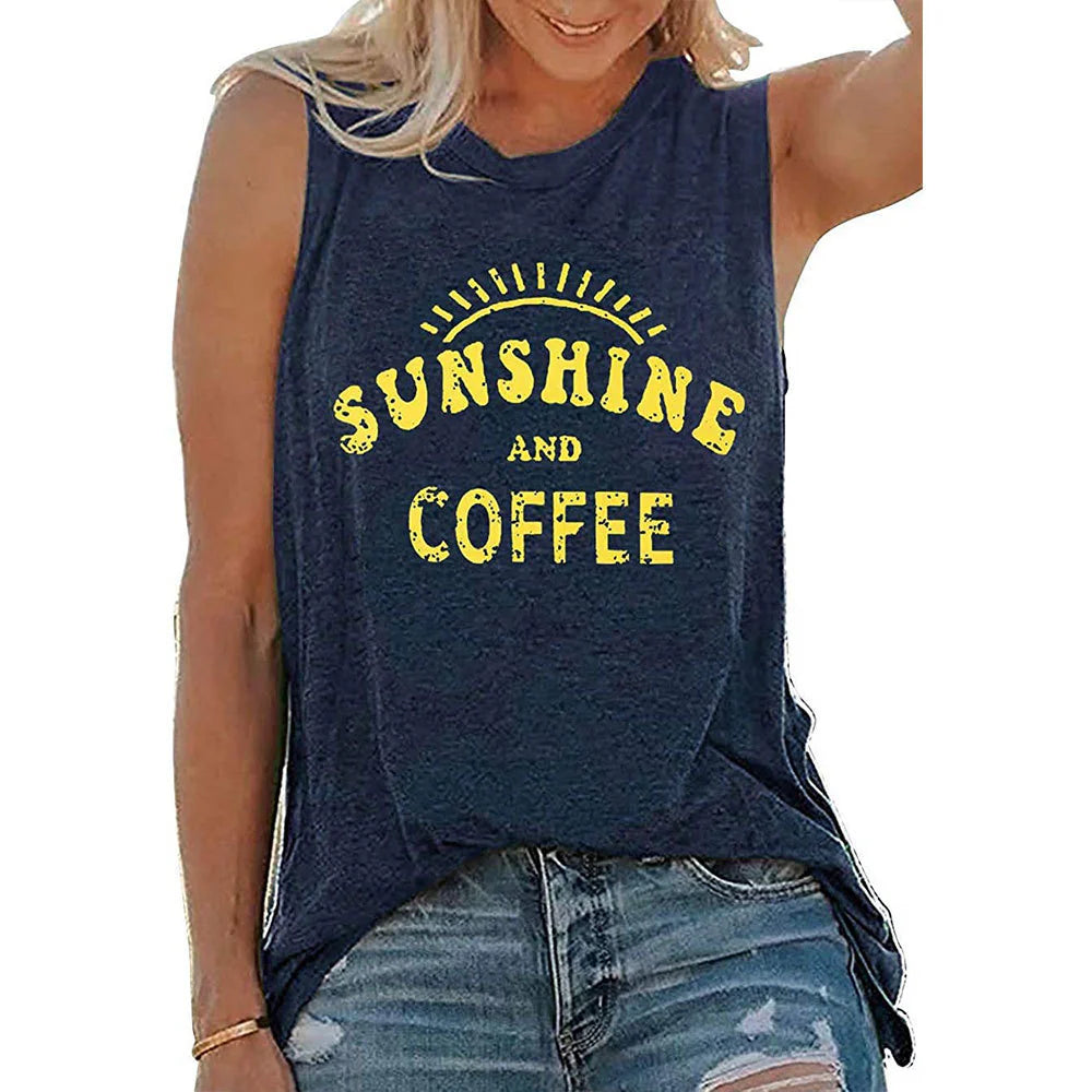 SUNSHINE Printed round Neck Sleeveless T-Shirt for Women in Europe and America