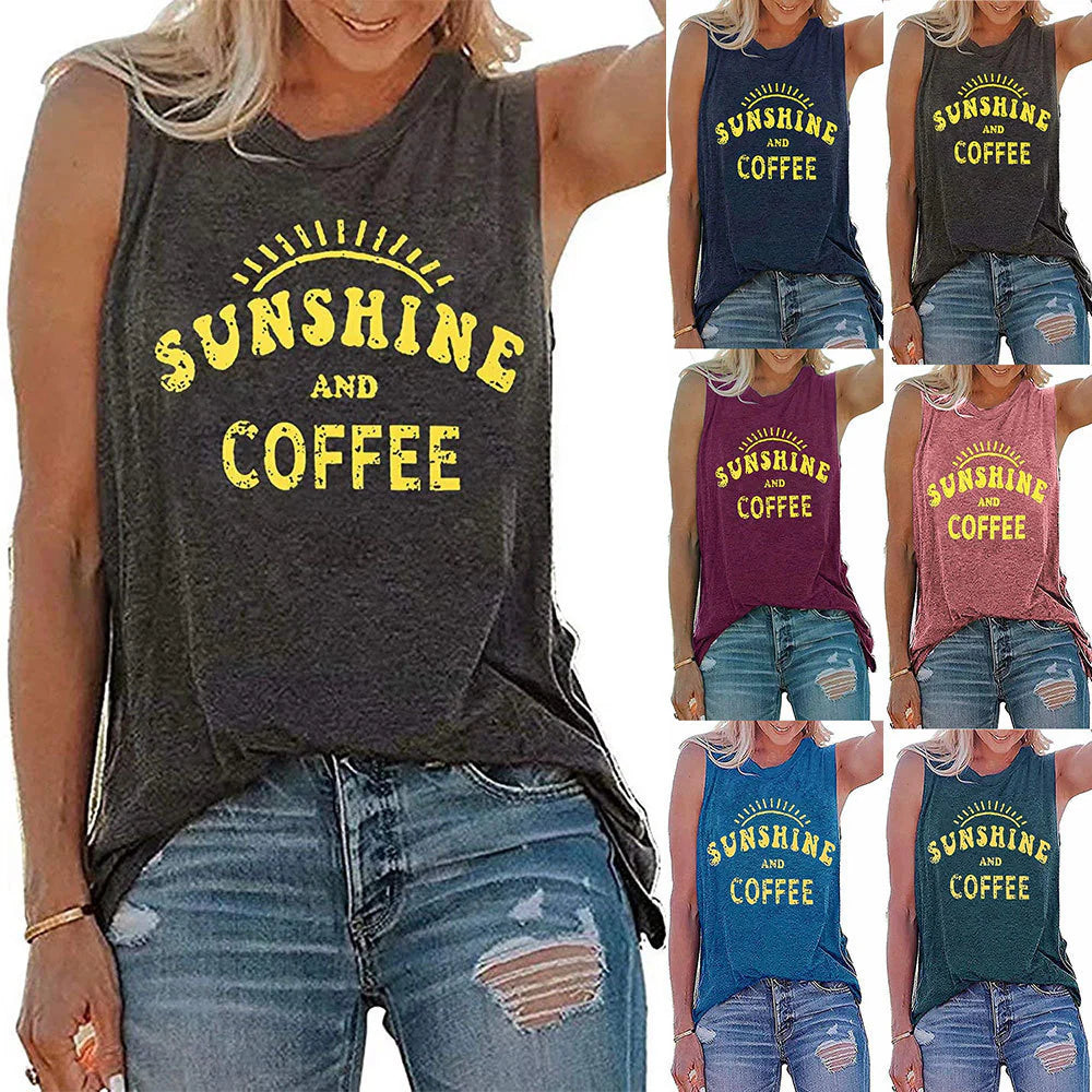 SUNSHINE Printed round Neck Sleeveless T-Shirt for Women in Europe and America