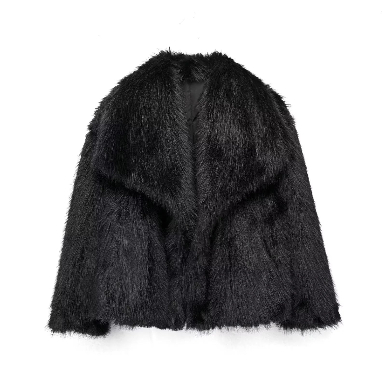Winter Plush Coat Fashion Warm Thicken Fluffy Lapel Jacket Outwear Casual Long Sleeve Tops Womens Clothing