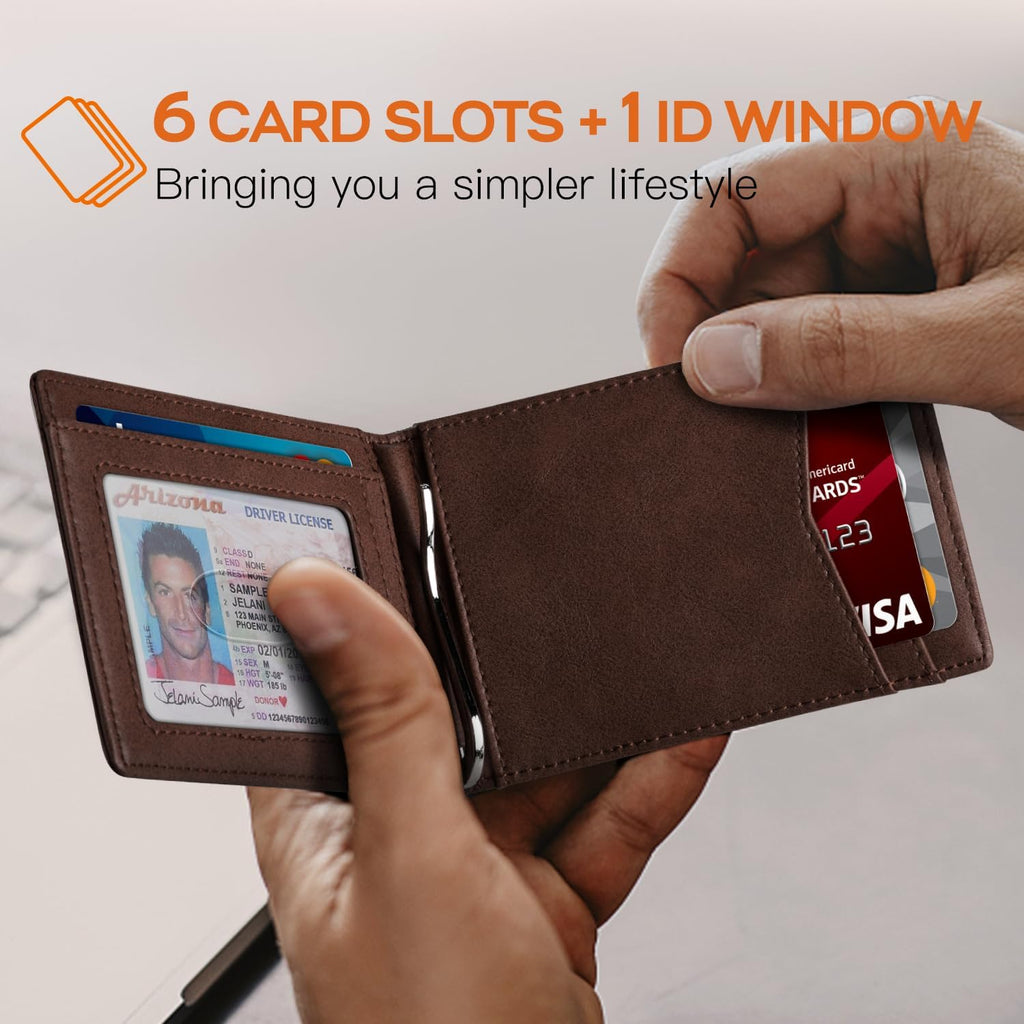 Slim Wallet for Men Genuine Leather RFID Blocking Bifold Minimalist Front Pocket Mens Wallet with Money Clip Thin Gift Box