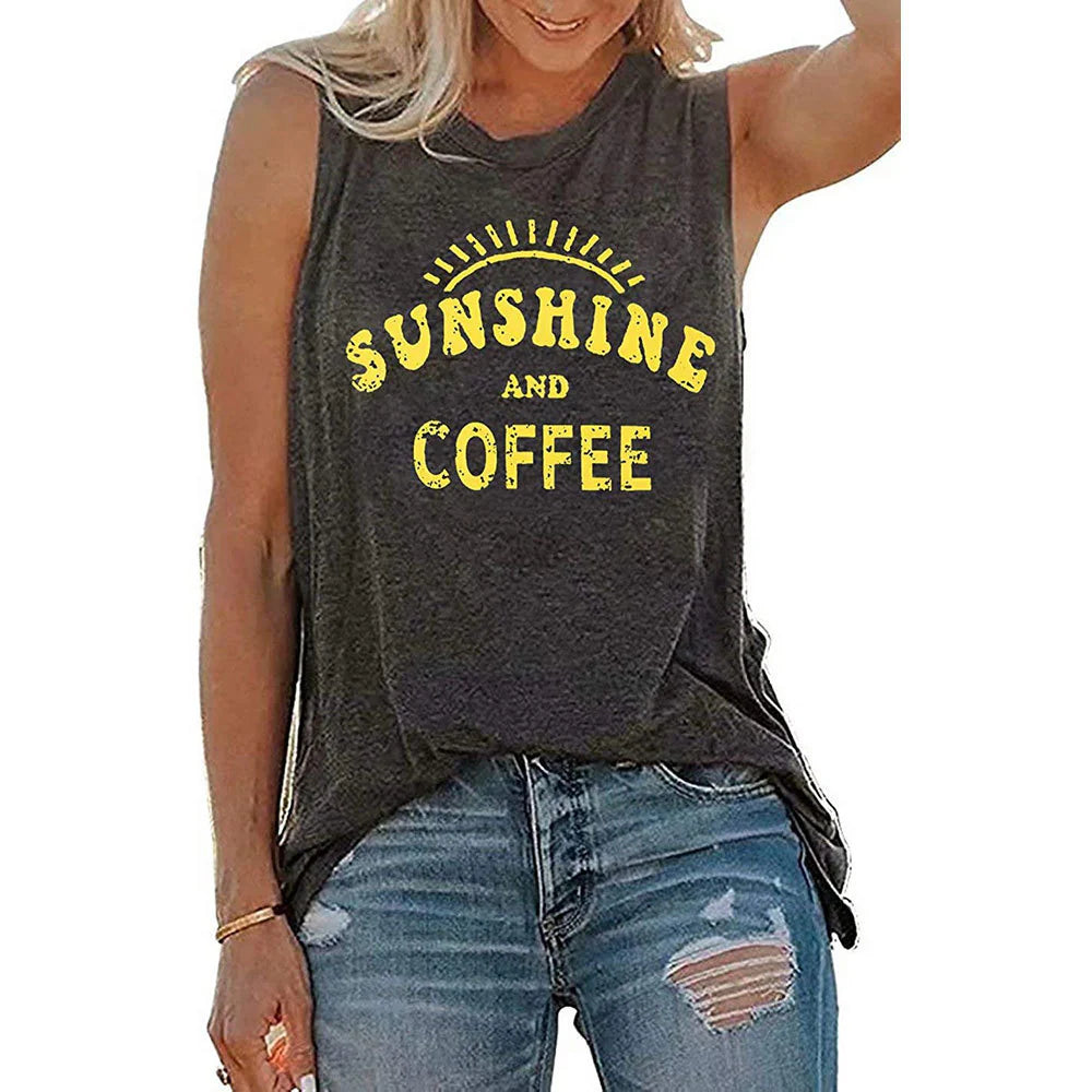 SUNSHINE Printed round Neck Sleeveless T-Shirt for Women in Europe and America