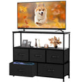 Sweetcrispy 5 Fabric Drawer Dresser TV Stand for Bedroom Entertainment Center for 45 Inch TV with Storage Drawer Unit Open Shelf Adjustable Feet Living Room Black