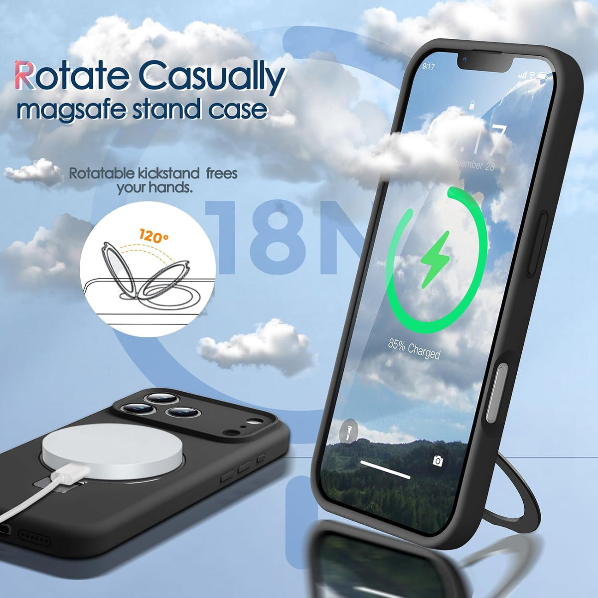 Silicone Case for Iphone 18 Pro Max/Iphone 17 Pro Max with Magnetic Stand