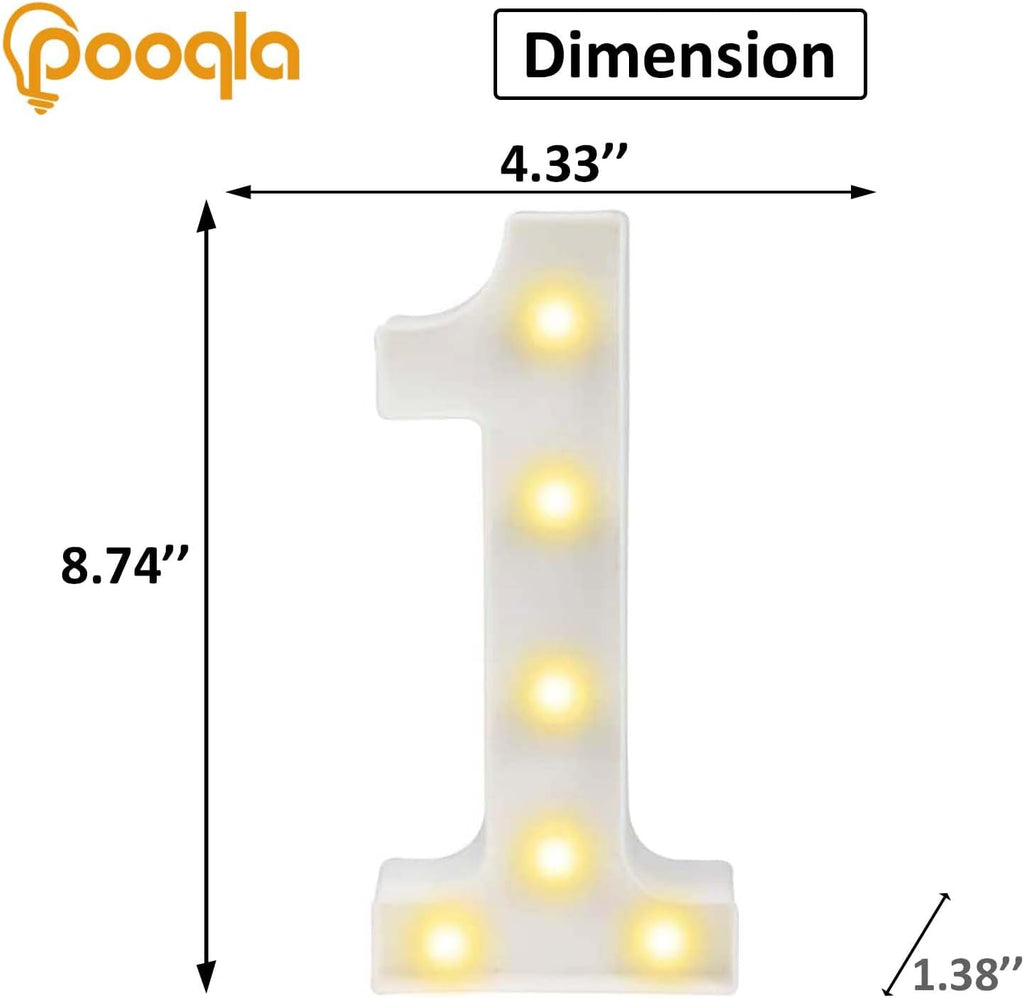 Decorative Led Light up Number Letters, White Plastic Marquee Number Lights Sign Party Wedding Decor Battery Operated Number (1)