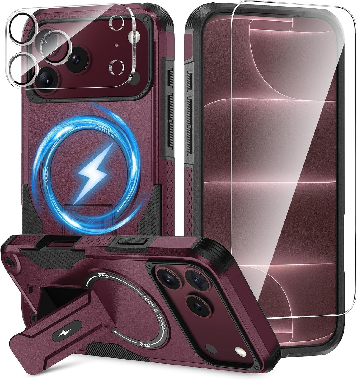 Magnetic for Iphone 18 Pro Max Case with Stand, Screen & Camera Protector