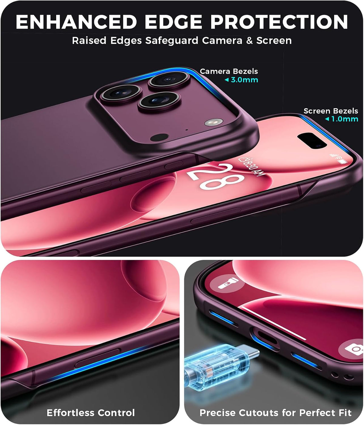 Frameless Case for Iphone 18 Pro Max, Ultra Thin,Burgundy