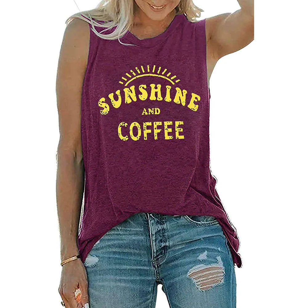 SUNSHINE Printed round Neck Sleeveless T-Shirt for Women in Europe and America